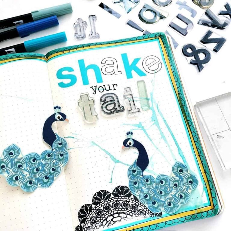 peacock inspired bullet journal spreads