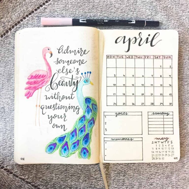 peacock inspired bullet journal spreads