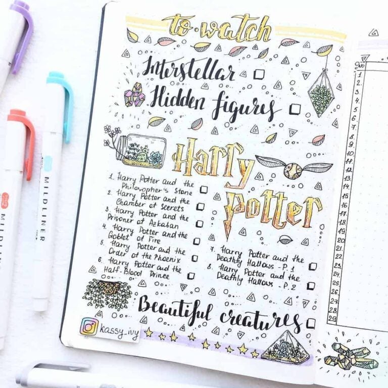 Harry Potter bullet journal layout
