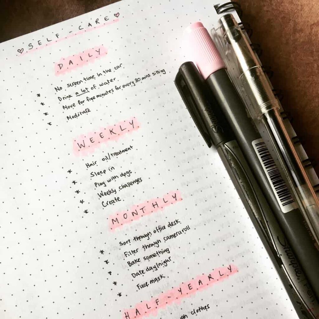 Self care bullet journal ideas