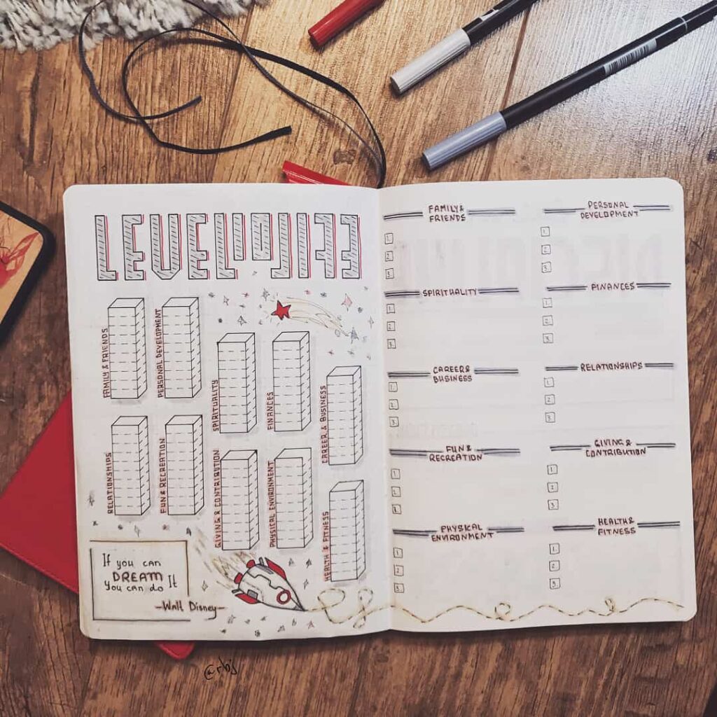 creative Level 10 life bullet journal layout