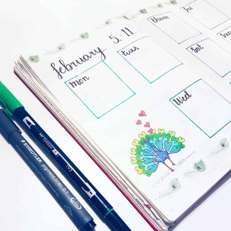 peacock inspired bullet journal spreads