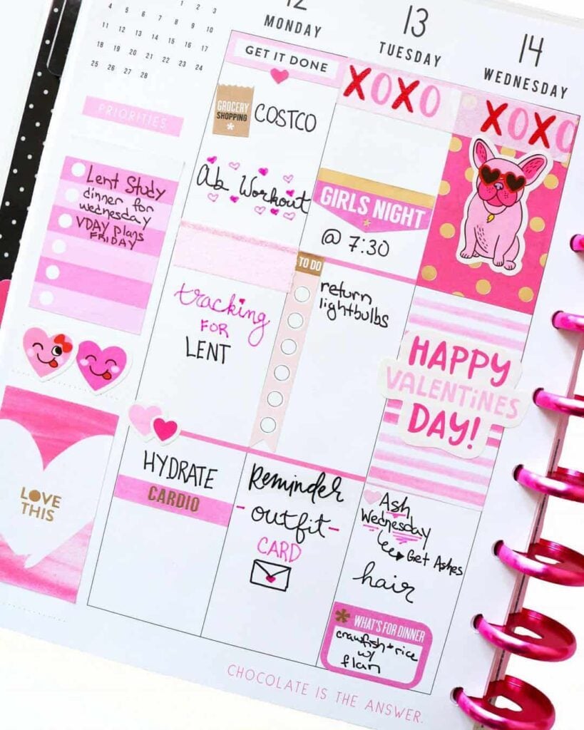 valentines day bullet journal theme