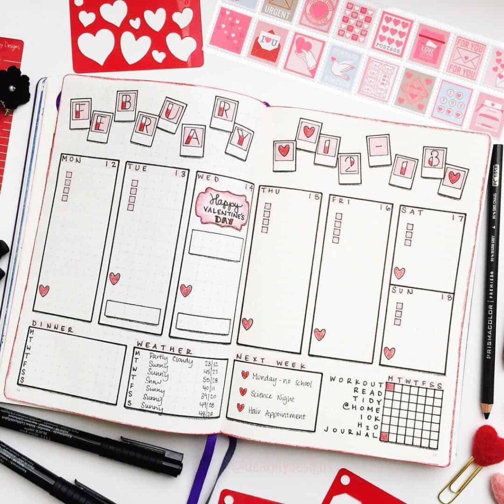 valentines day bullet journal theme