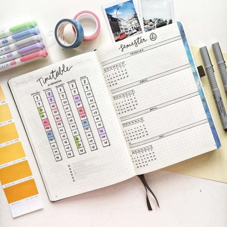 study timetable template bullet journal