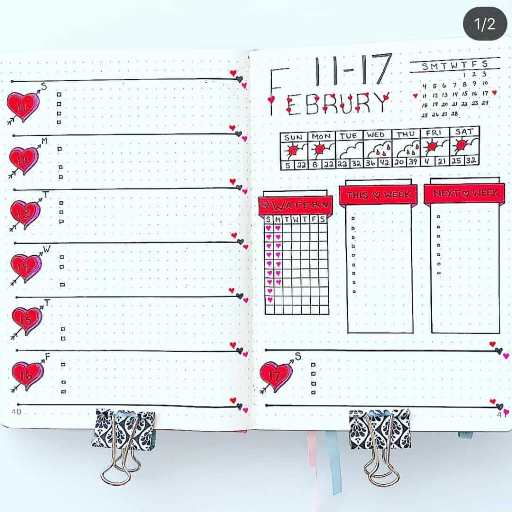 valentines day bullet journal theme