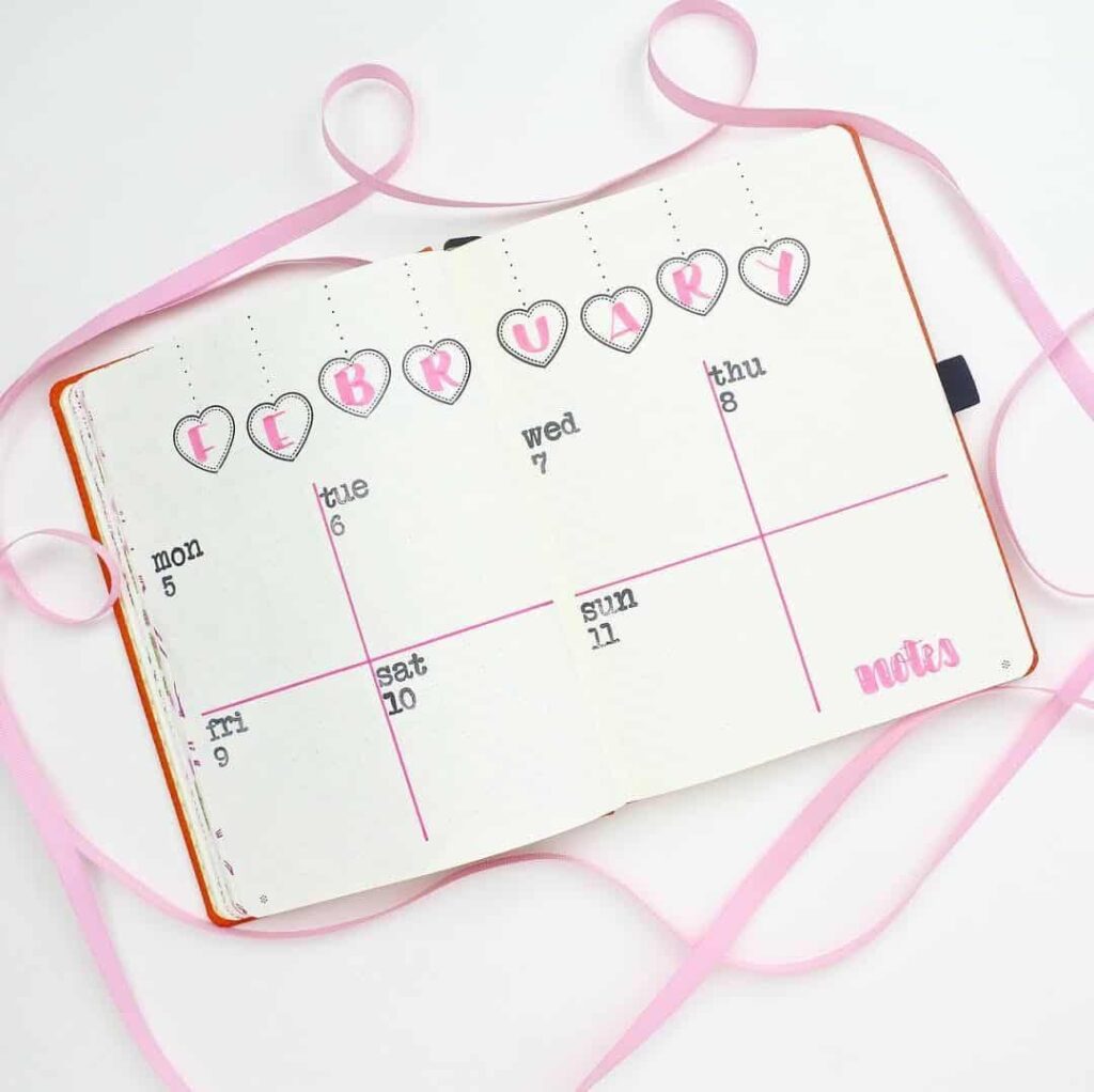 valentines day bullet journal theme