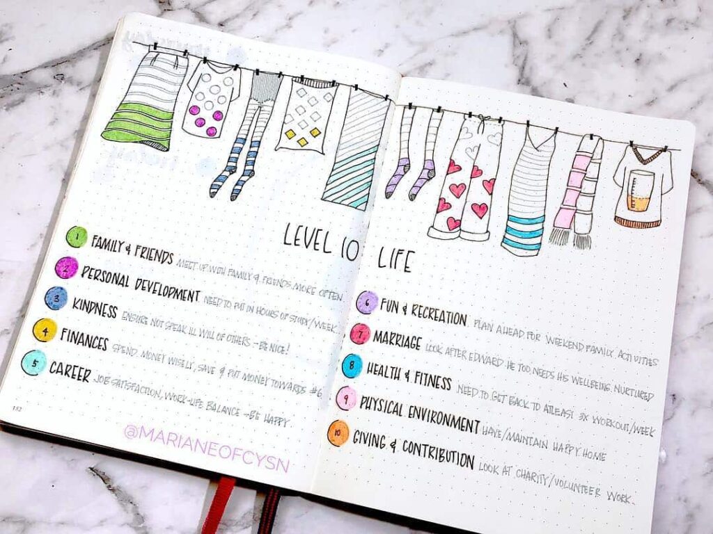 creative Level 10 life bullet journal layout