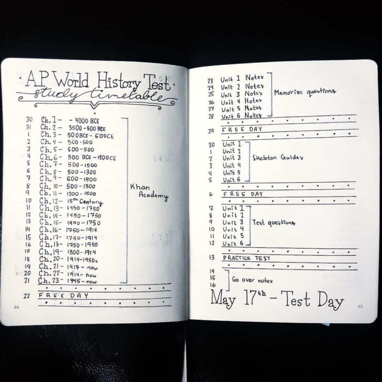 study timetable template bullet journal