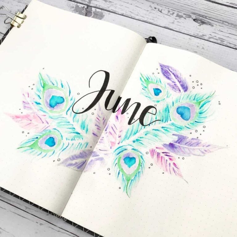 peacock inspired bullet journal spreads