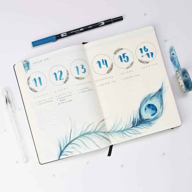 peacock inspired bullet journal spreads