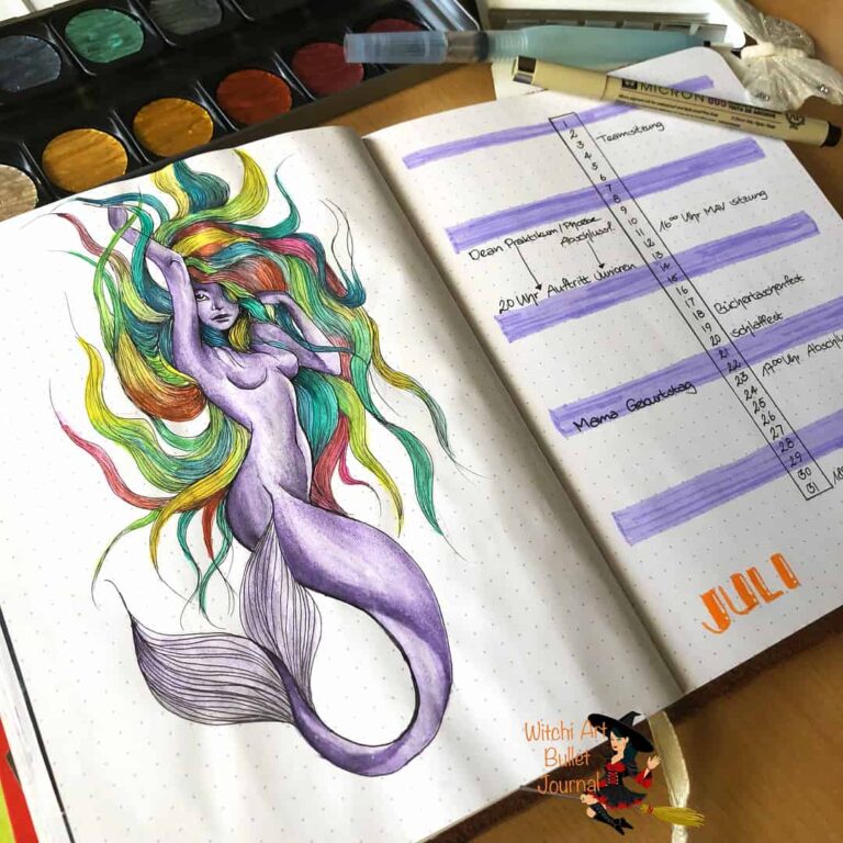 Mermaid inspired bullet journal spreads