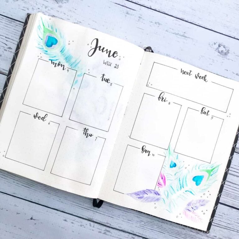 peacock inspired bullet journal spreads
