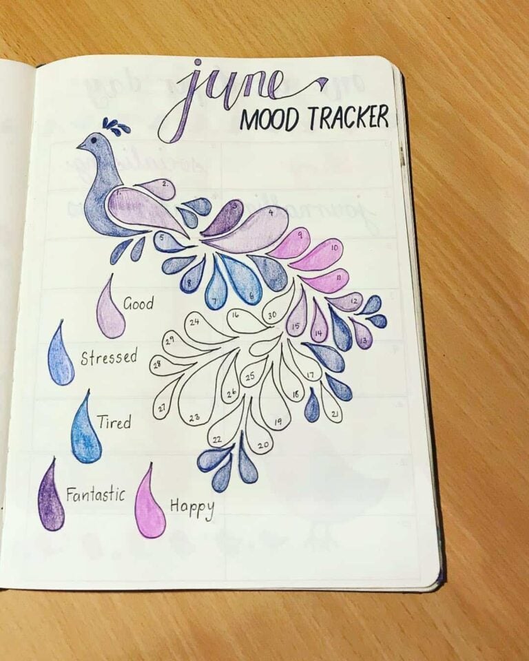 peacock inspired bullet journal spreads