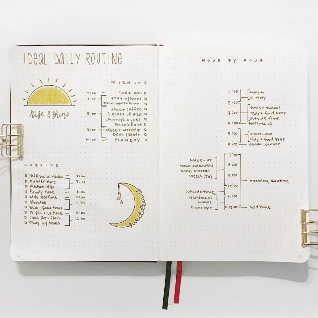 Routine spreads in your bullet journal