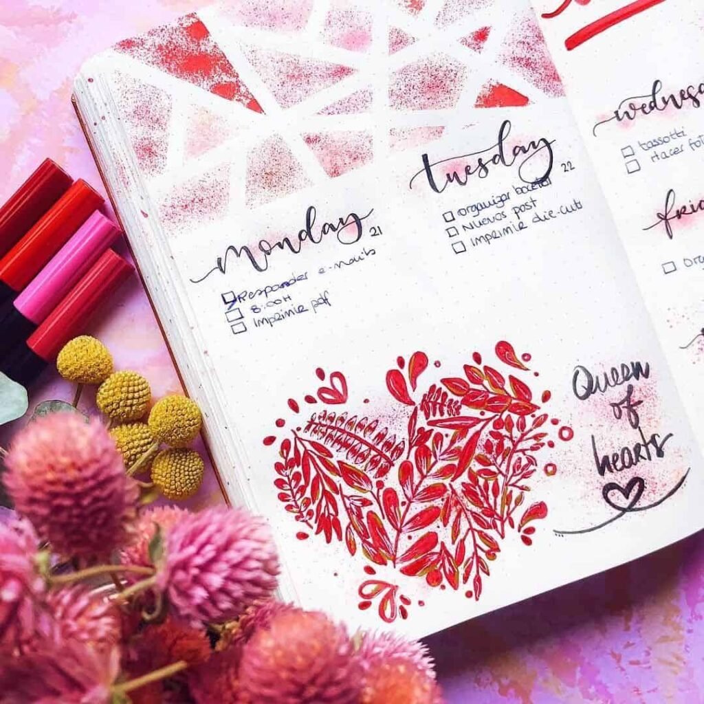 valentines day bullet journal theme