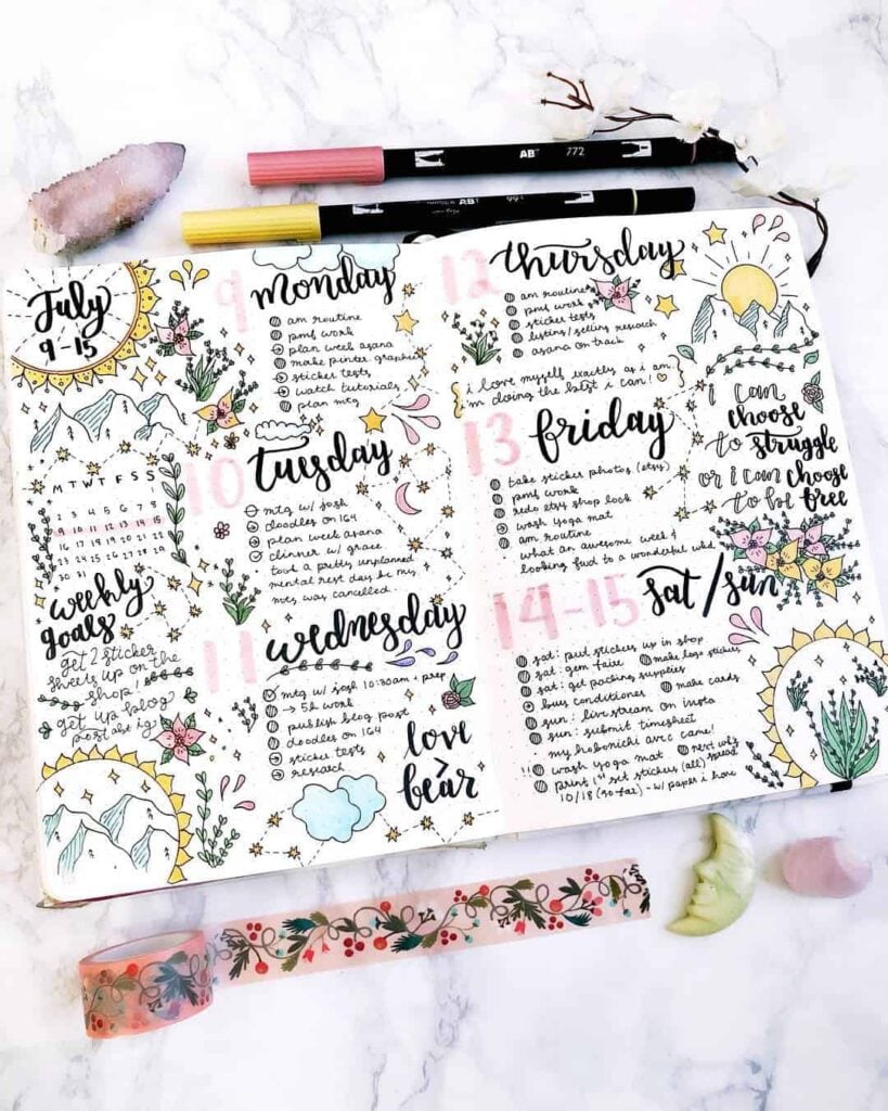 messy style bullet journals