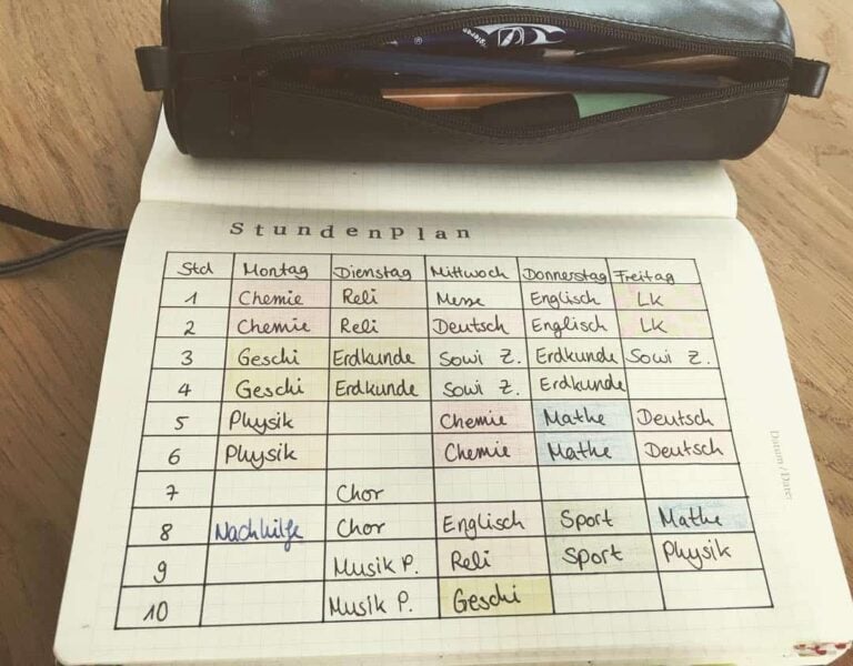 study timetable template bullet journal