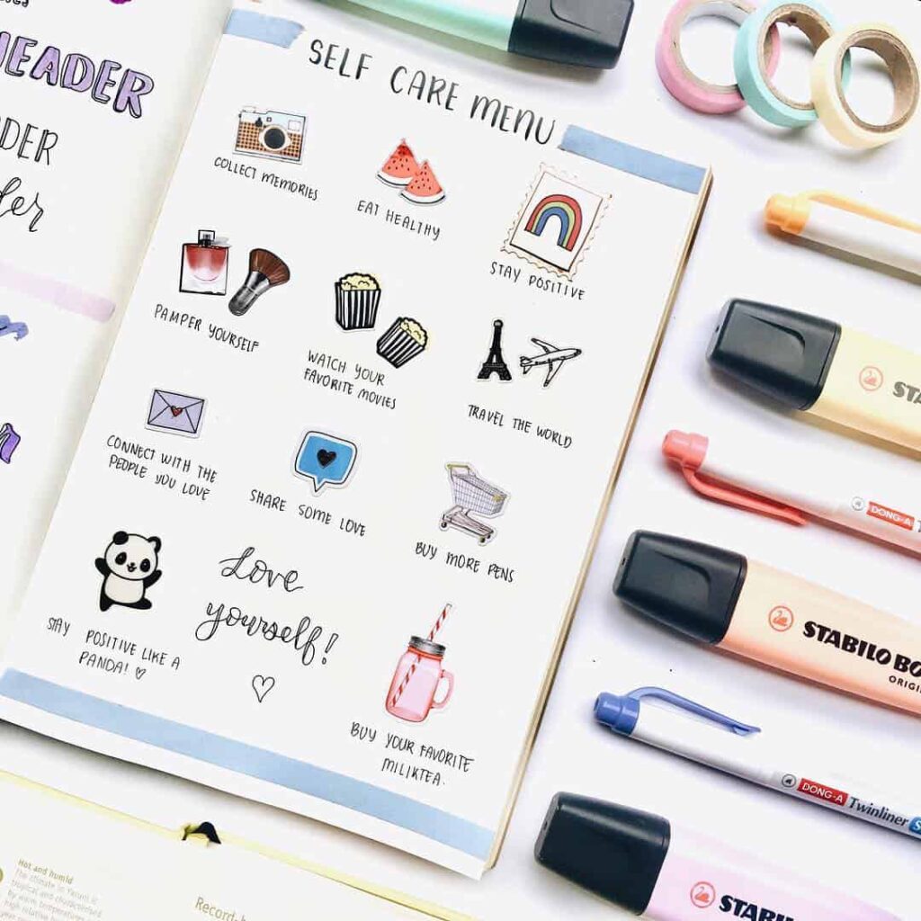 Self care bullet journal ideas