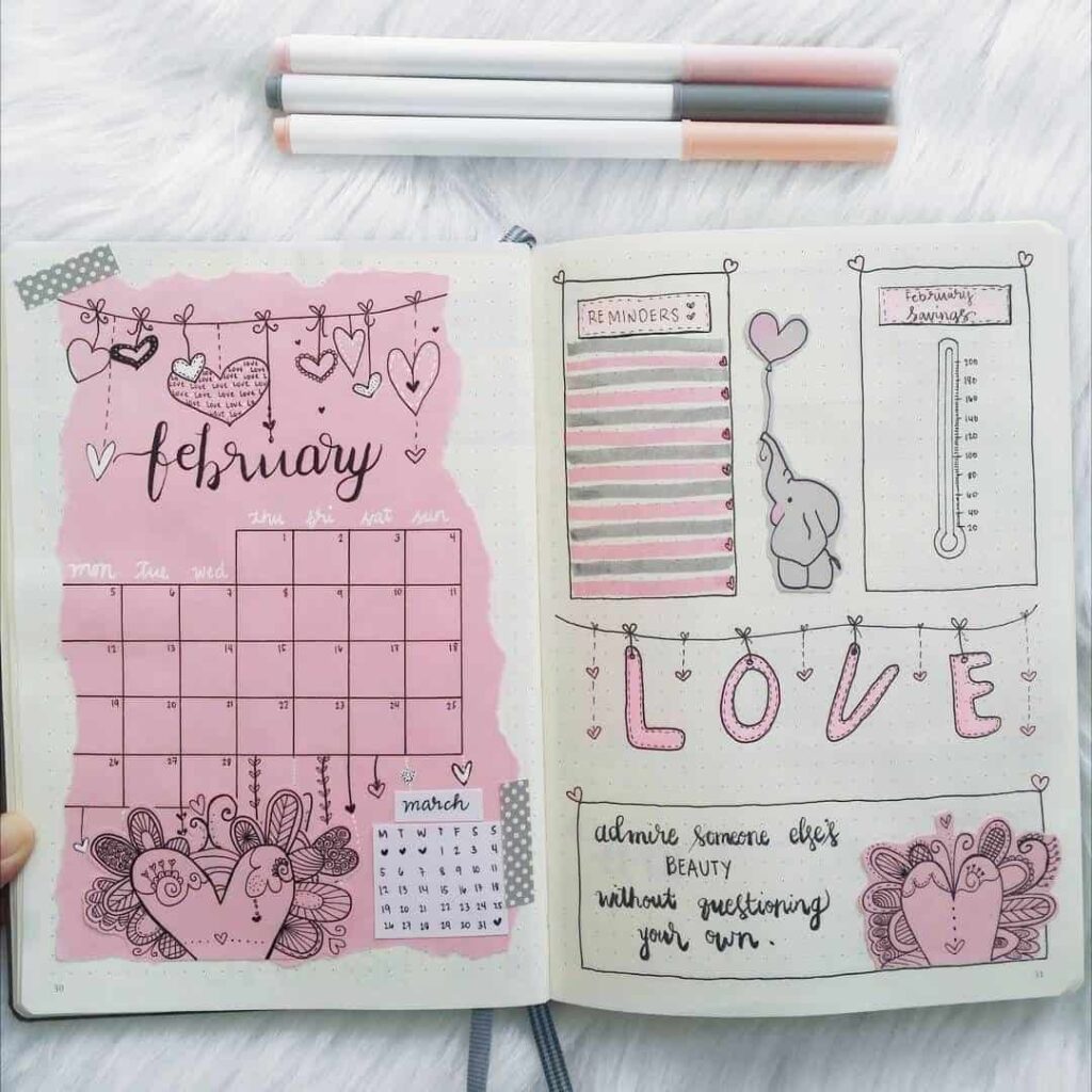 valentines day bullet journal theme