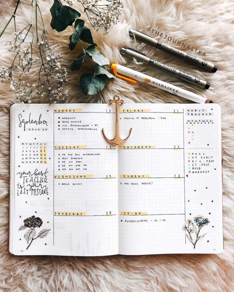 Simple easy and uncluttered spread the ideas for Bullet journaling