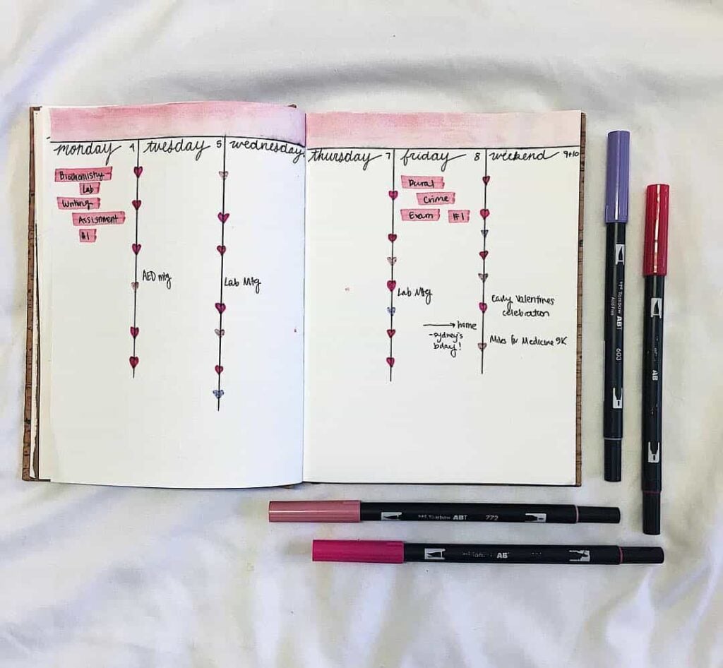 valentines day bullet journal theme