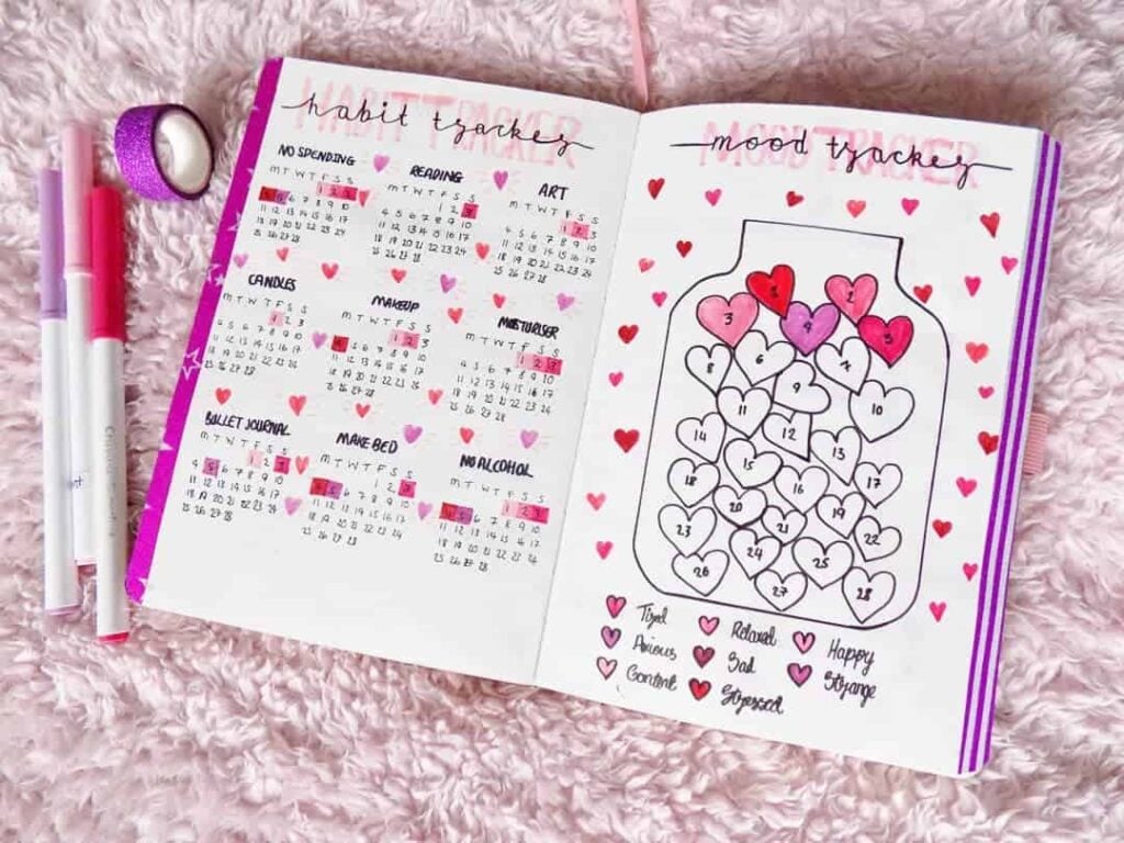 valentines day bullet journal theme