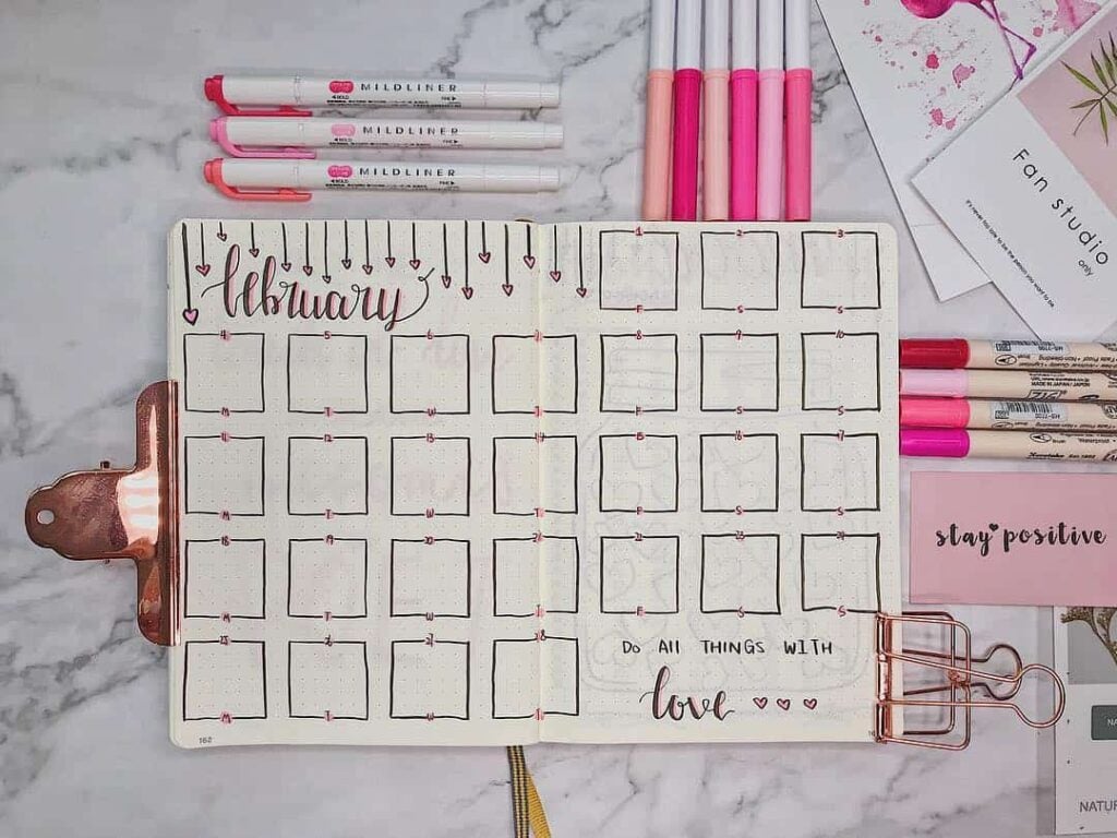 valentines day bullet journal theme
