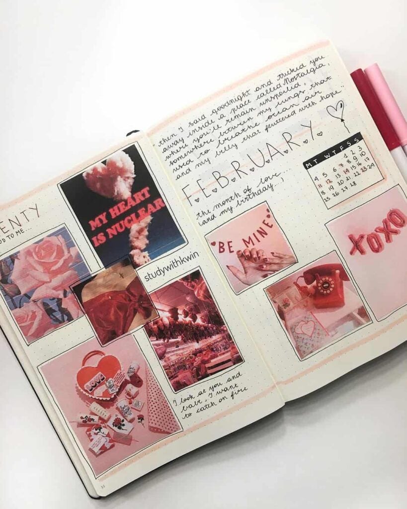 valentines day bullet journal theme