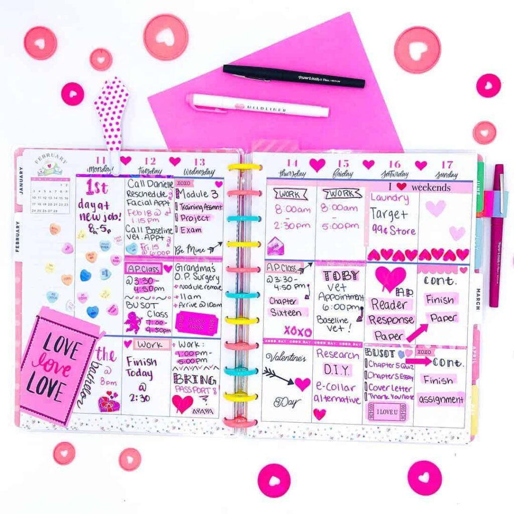 valentines day bullet journal theme