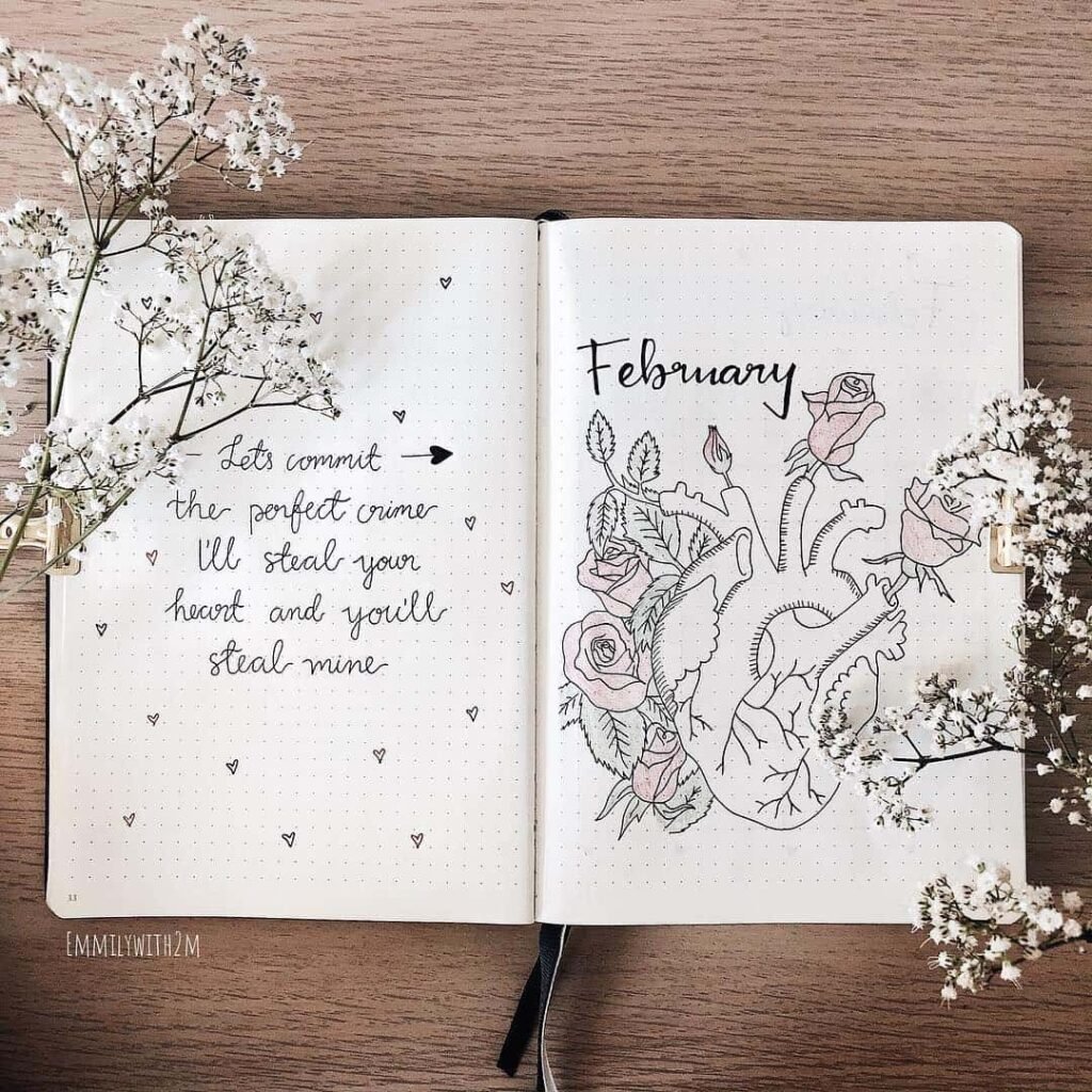valentines day bullet journal theme