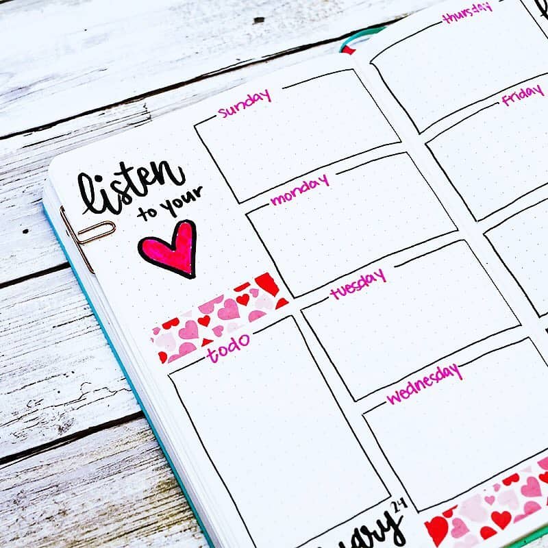 valentines day bullet journal theme