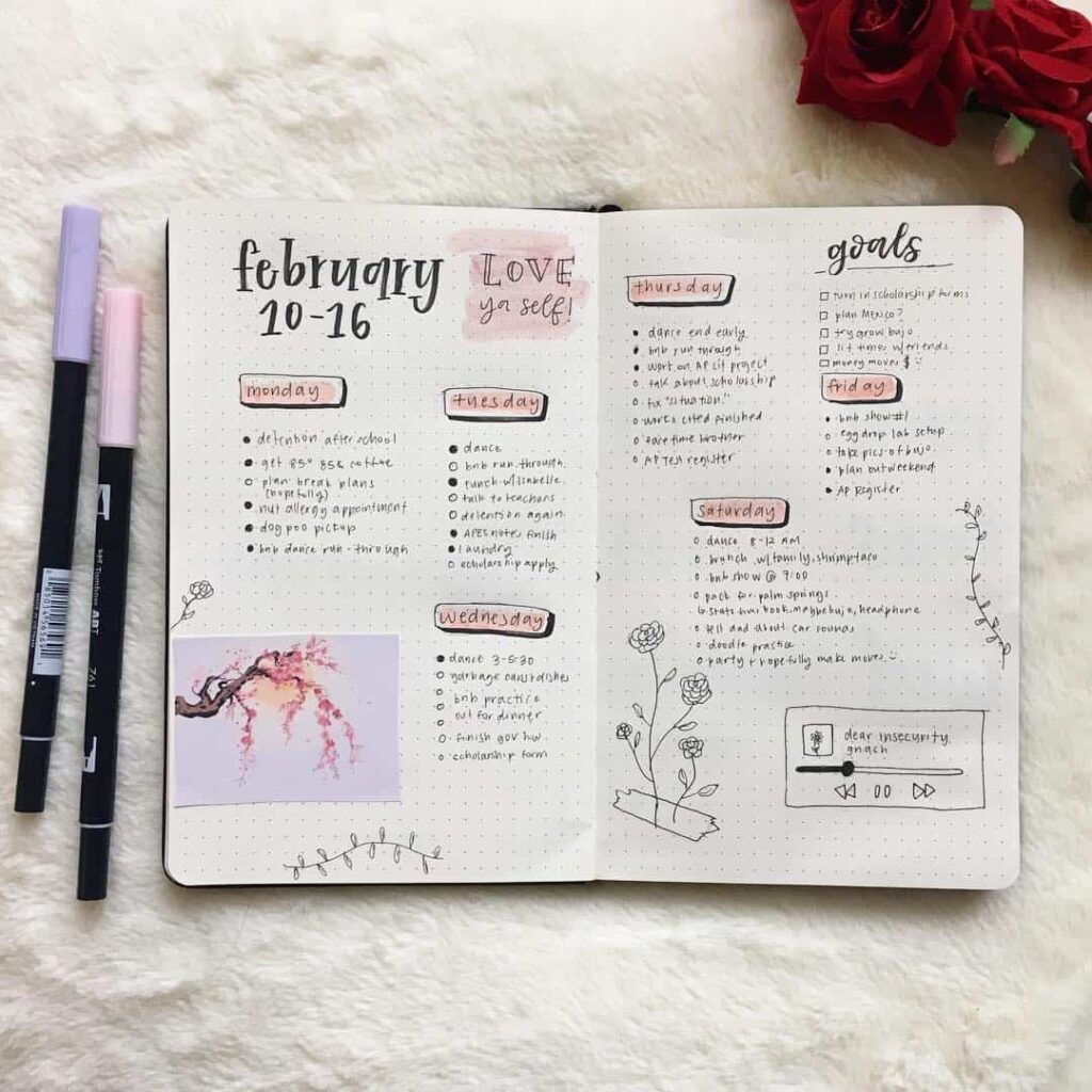 valentines day bullet journal theme