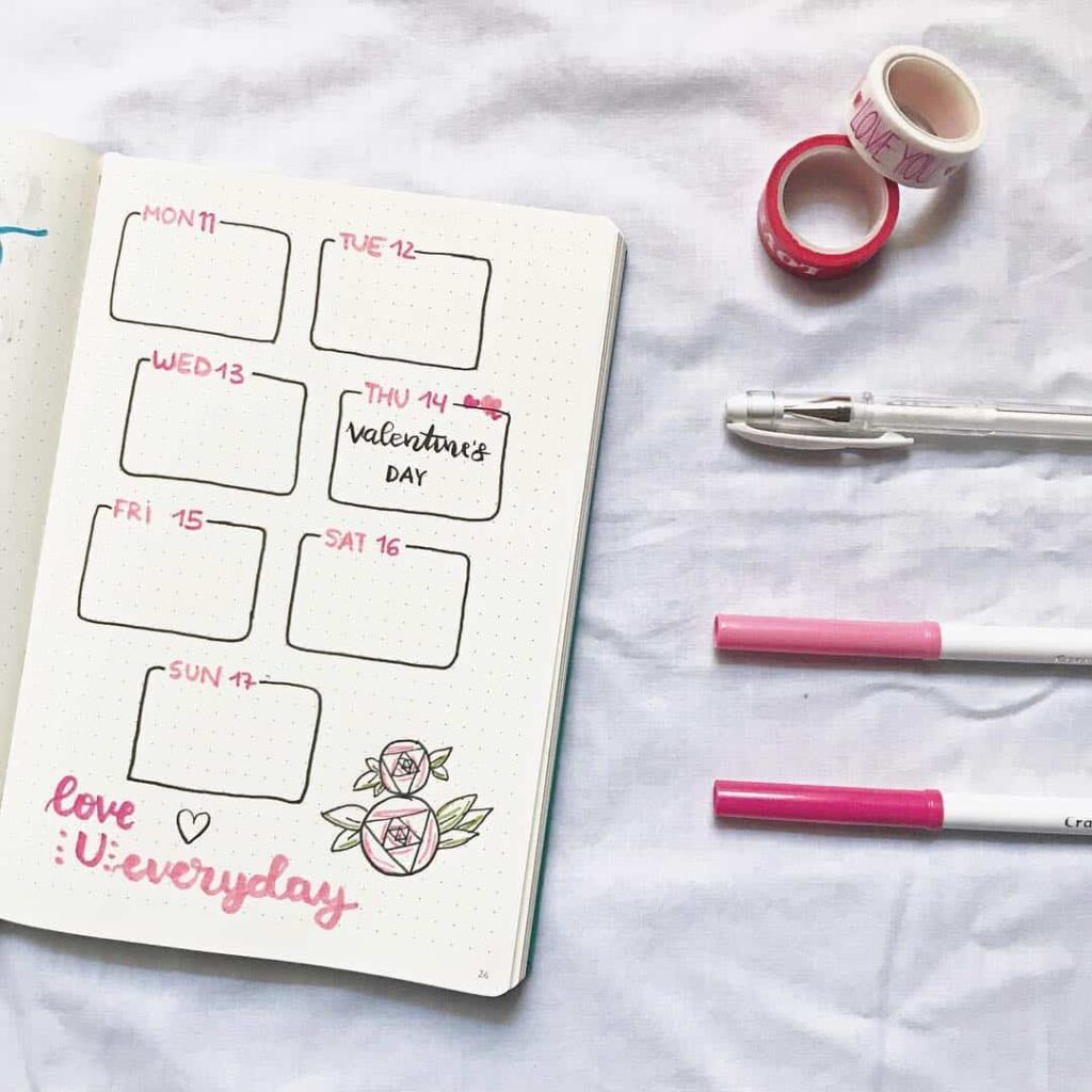 valentines day bullet journal theme