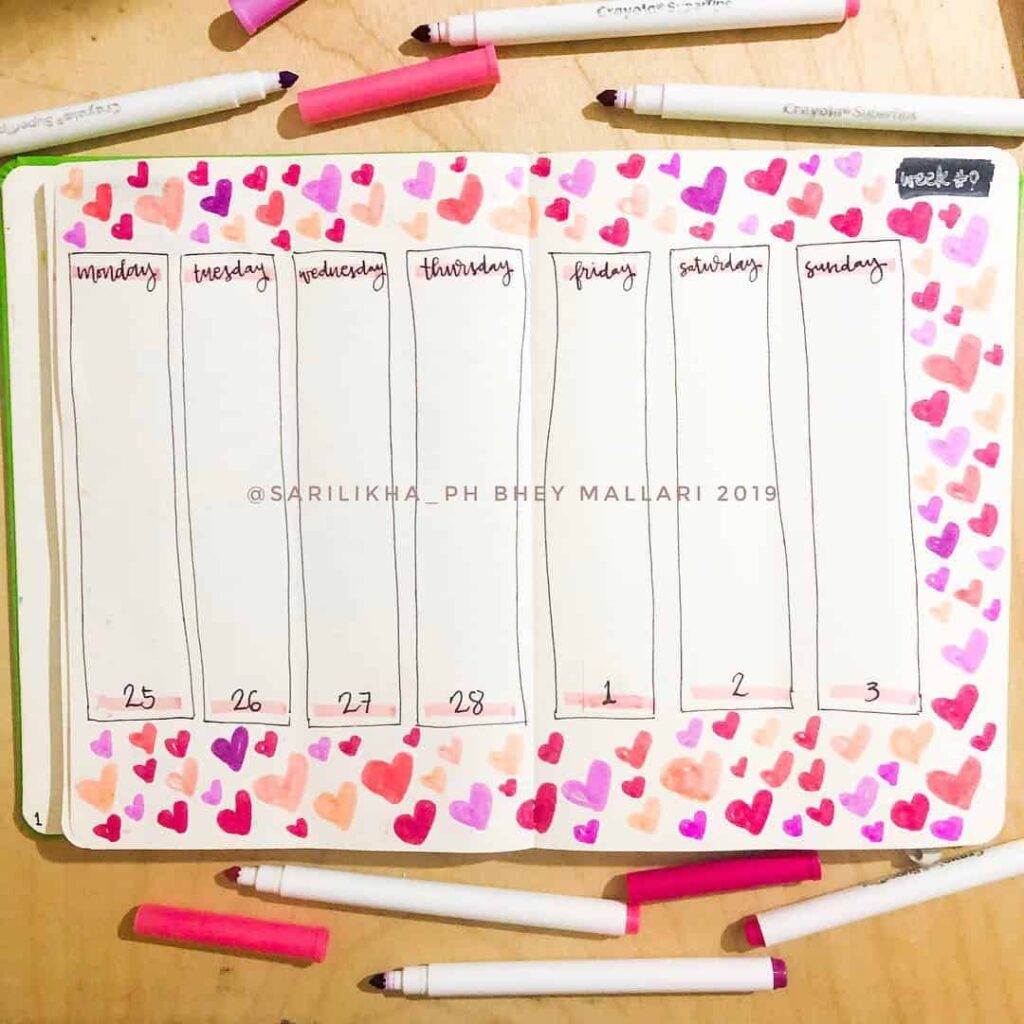 valentines day bullet journal theme