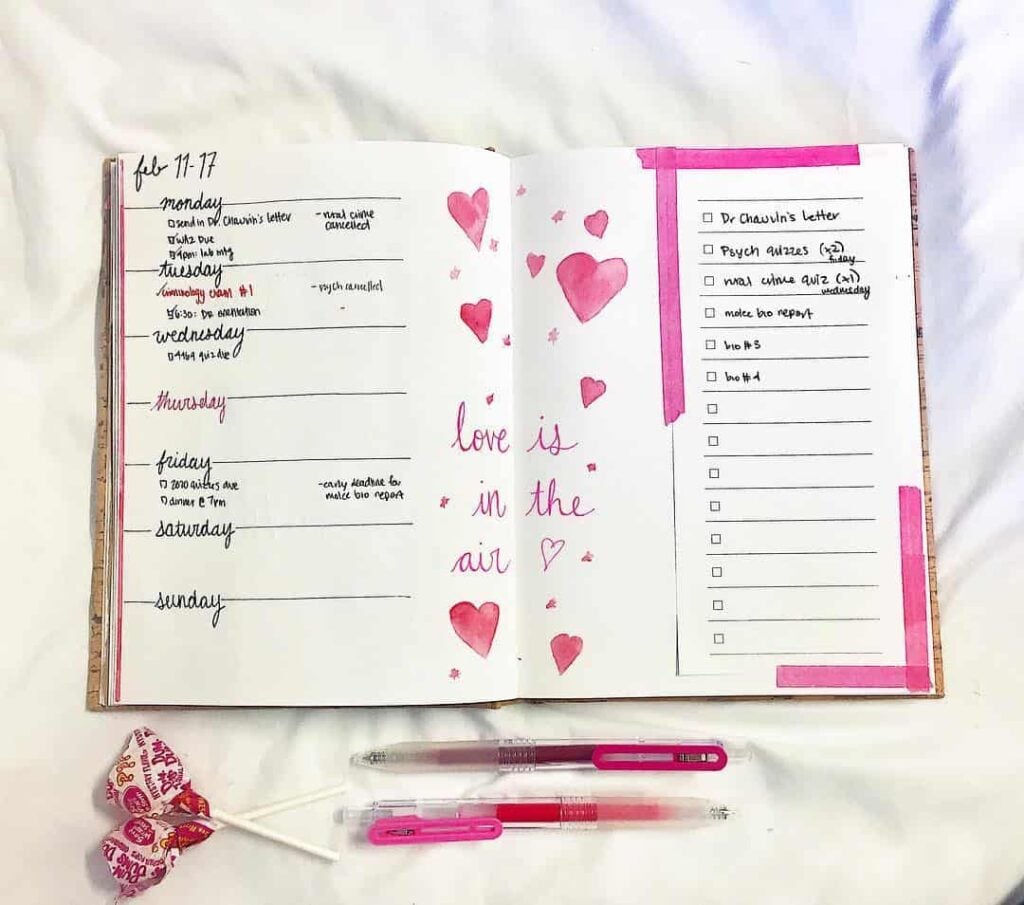 valentines day bullet journal theme