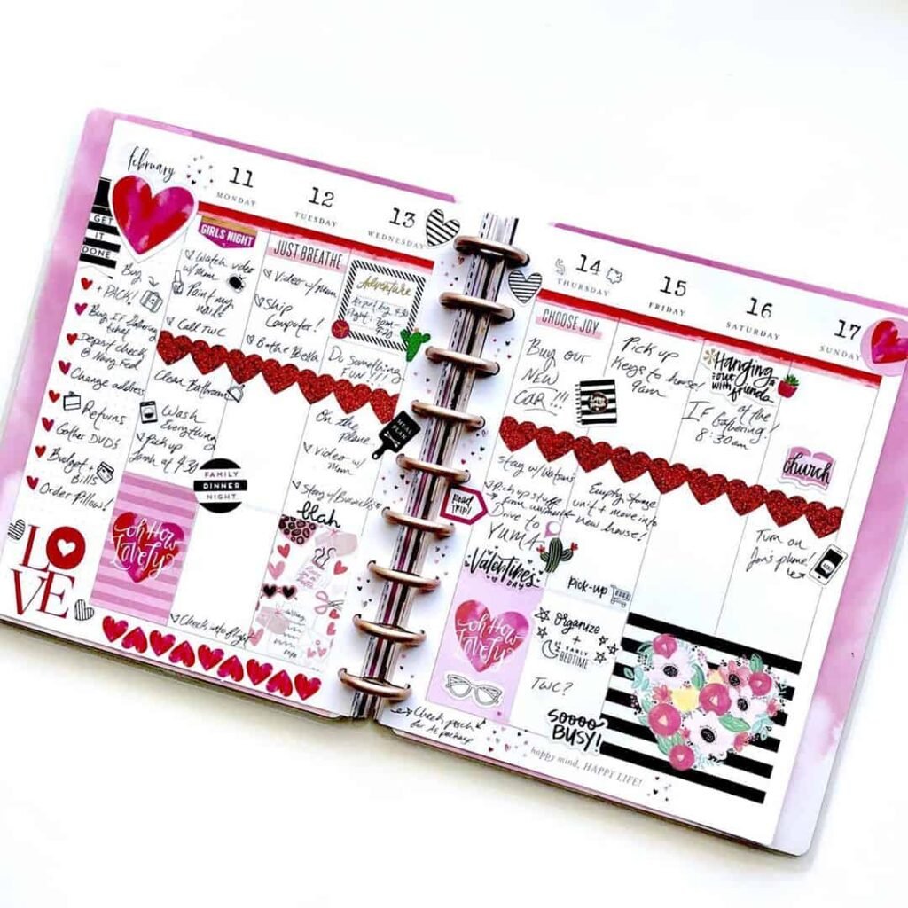 valentines day bullet journal theme