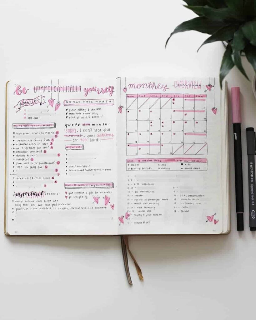 valentines day bullet journal theme