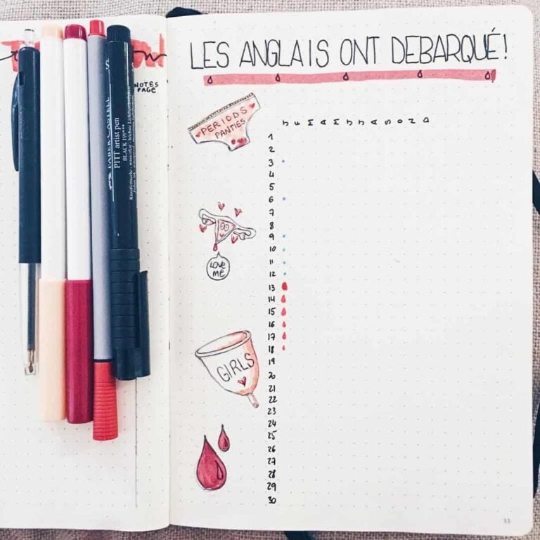 bullet journal period tracker layout ideas