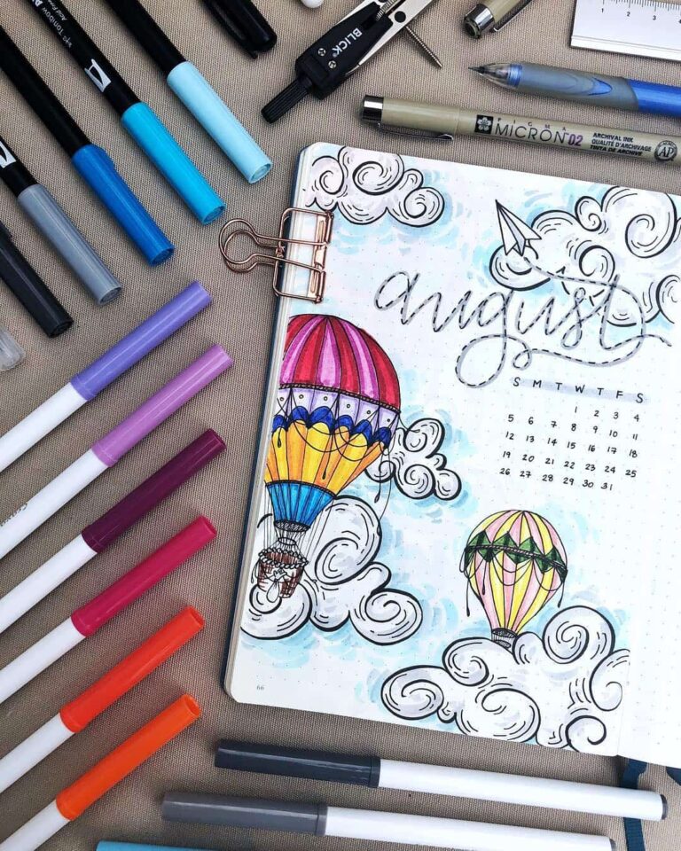 hot air balloon bullet journal layout