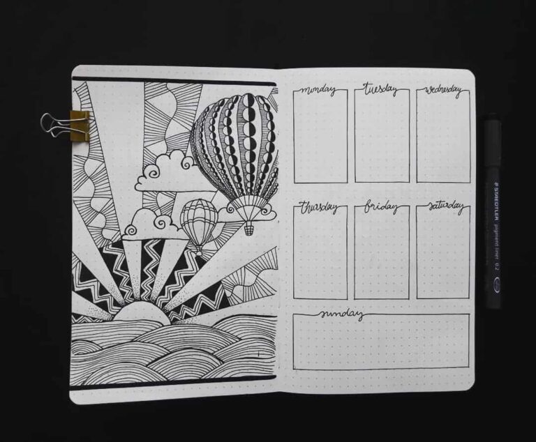hot air balloon bullet journal layout
