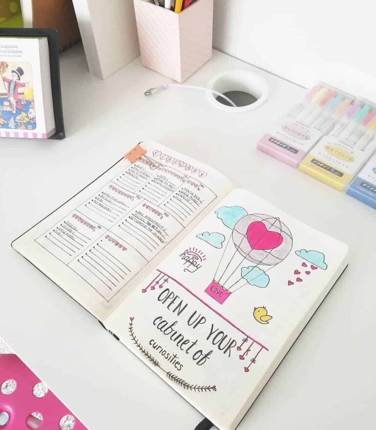 hot air balloon bullet journal layout