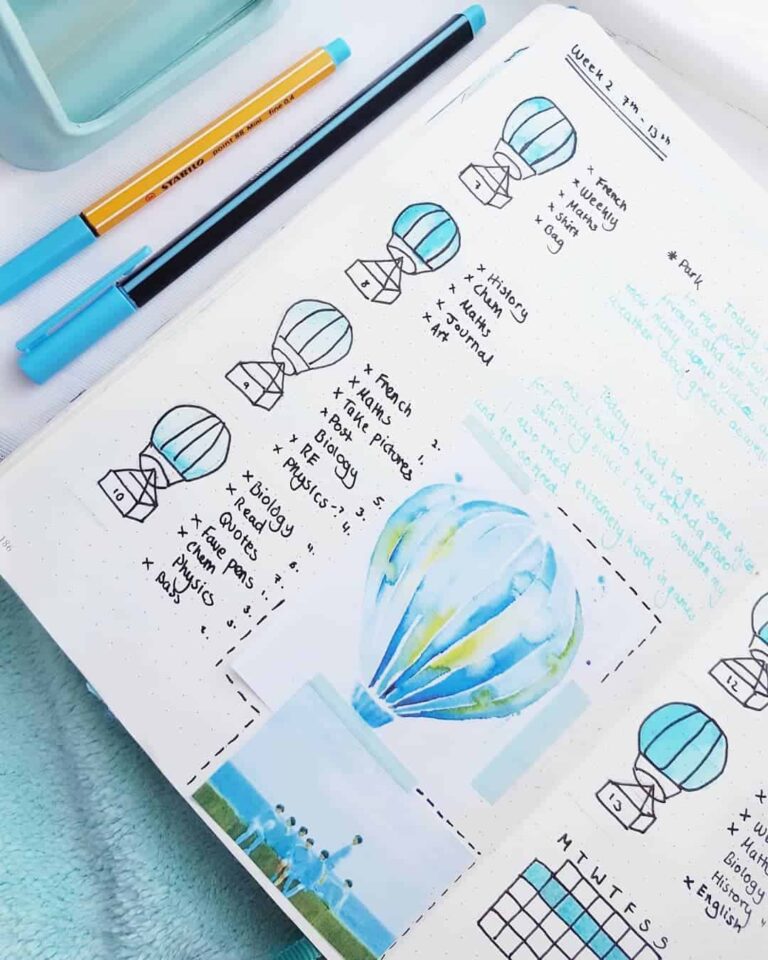 hot air balloon bullet journal layout