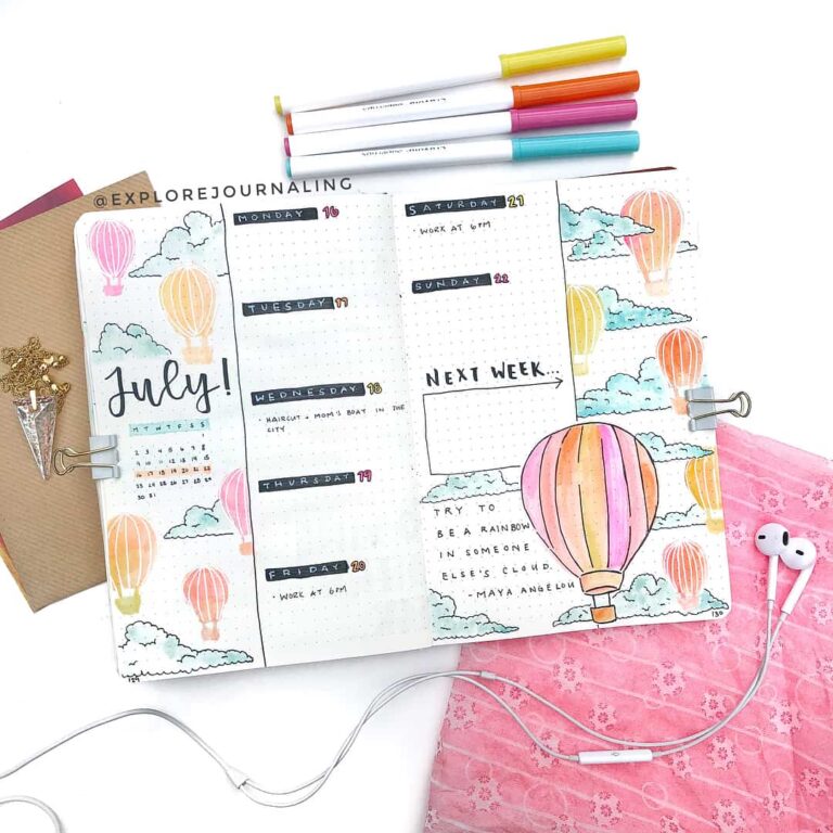 hot air balloon bullet journal layout