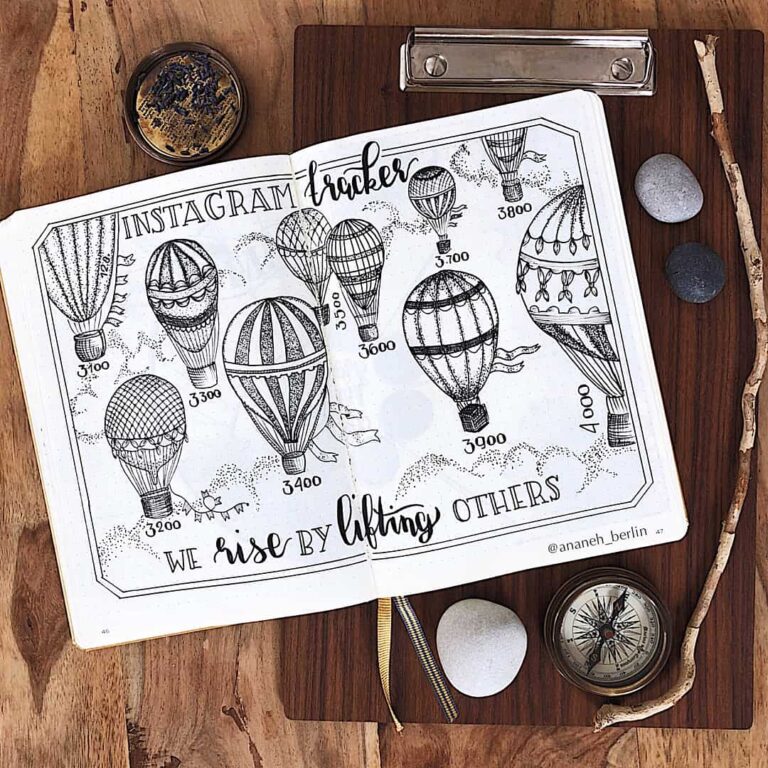 hot air balloon bullet journal layout