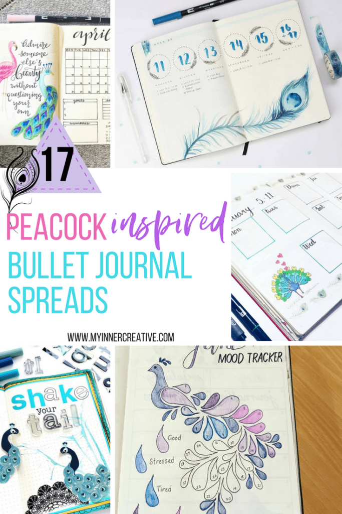 peacock inspired bullet journal spreads
